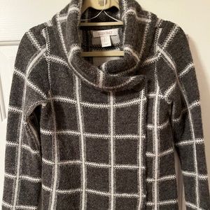 Ellen Tracy Greyish/Brown/Cream Unique Overlap Sweater